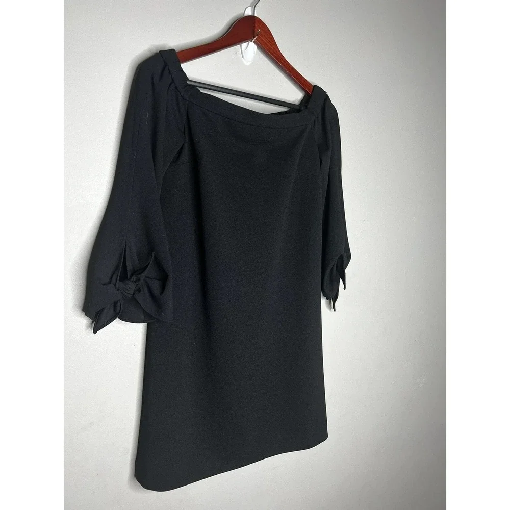 Tibi Dress Women 4 Black Off Shoulder Bell Sleeve Tie Shift Mini LBD Chic Luxury